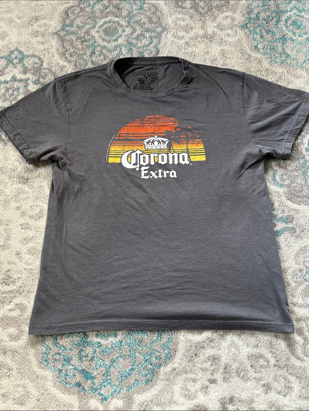 Corona Short Sleeve Graphic Tee - Black with Orange & Yellow Sunset